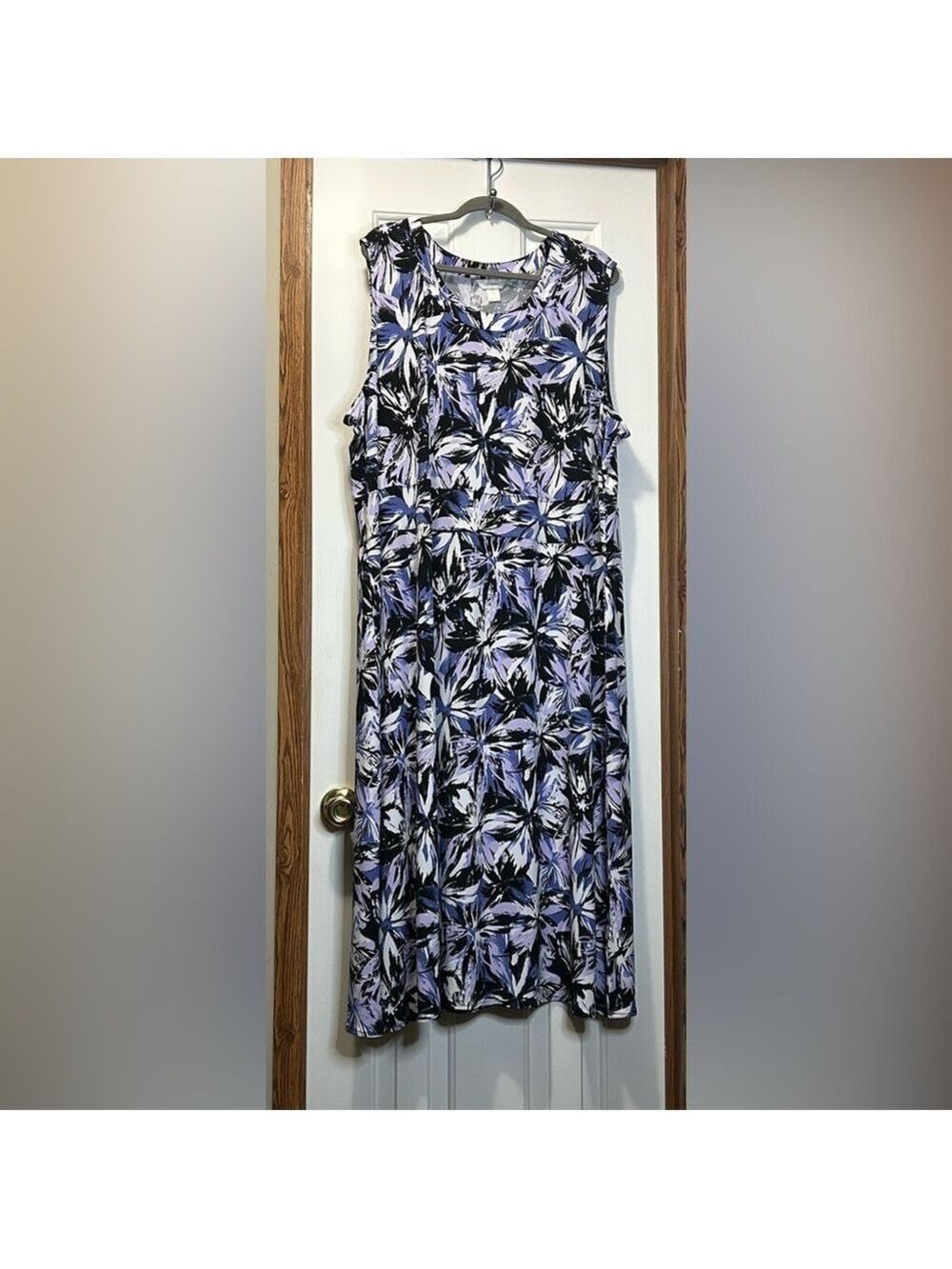 CJ Banks Black and Lavender Floral Midi Dress EUC